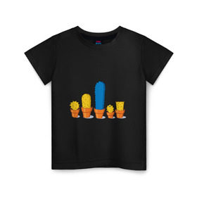 Детская футболка хлопок с принтом Симпсоны - кактусы в Белгороде, 100% хлопок | круглый вырез горловины, полуприлегающий силуэт, длина до линии бедер | bart | homer | simpsons | барт | гомер | кактус | лиза | мардж | мэгги