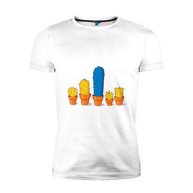 Мужская футболка премиум с принтом Симпсоны - кактусы в Белгороде, 92% хлопок, 8% лайкра | приталенный силуэт, круглый вырез ворота, длина до линии бедра, короткий рукав | bart | homer | simpsons | барт | гомер | кактус | лиза | мардж | мэгги