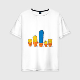 Женская футболка хлопок Oversize с принтом Симпсоны - кактусы в Белгороде, 100% хлопок | свободный крой, круглый ворот, спущенный рукав, длина до линии бедер
 | bart | homer | simpsons | барт | гомер | кактус | лиза | мардж | мэгги