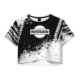 Женская футболка 3D укороченная с принтом Nissan abstract sport в Белгороде, 100% полиэстер | круглая горловина, длина футболки до линии талии, рукава с отворотами | motor | nissan | авто | лого | машина | ниссан | тачка
