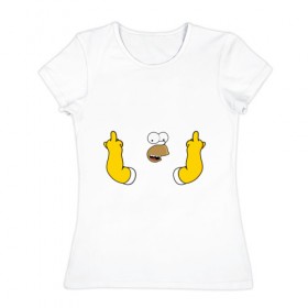 Женская футболка хлопок с принтом Гомер в Белгороде, 100% хлопок | прямой крой, круглый вырез горловины, длина до линии бедер, слегка спущенное плечо | homer | simpsons | гомер