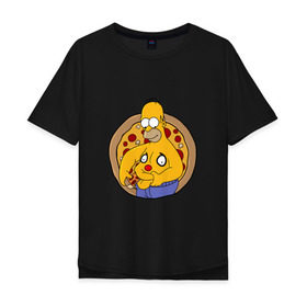Мужская футболка хлопок Oversize с принтом Гомер и пицца в Белгороде, 100% хлопок | свободный крой, круглый ворот, “спинка” длиннее передней части | homer | simpsons | гомер