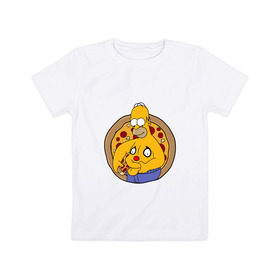 Детская футболка хлопок с принтом Гомер и пицца в Белгороде, 100% хлопок | круглый вырез горловины, полуприлегающий силуэт, длина до линии бедер | Тематика изображения на принте: homer | simpsons | гомер
