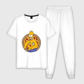 Мужская пижама хлопок с принтом Гомер и пицца в Белгороде, 100% хлопок | брюки и футболка прямого кроя, без карманов, на брюках мягкая резинка на поясе и по низу штанин
 | homer | simpsons | гомер