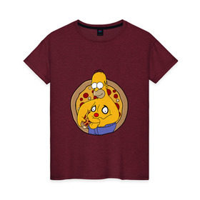 Женская футболка хлопок с принтом Гомер и пицца в Белгороде, 100% хлопок | прямой крой, круглый вырез горловины, длина до линии бедер, слегка спущенное плечо | homer | simpsons | гомер