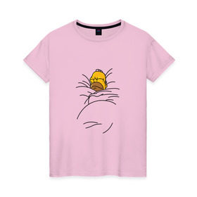 Женская футболка хлопок с принтом Спящий Гомер в Белгороде, 100% хлопок | прямой крой, круглый вырез горловины, длина до линии бедер, слегка спущенное плечо | homer | simpsons | гомер | симпсоны