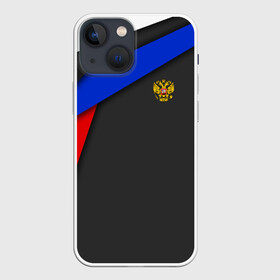Чехол для iPhone 13 mini с принтом RUSSIA SPORT в Белгороде,  |  | russia | sport | белый | герб | двуглавый орел | красный | патриот | россия | синий | спорт | спортивные | триколор | униформа