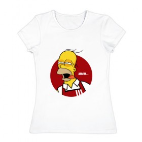 Женская футболка хлопок с принтом Гомер Симпсон в Белгороде, 100% хлопок | прямой крой, круглый вырез горловины, длина до линии бедер, слегка спущенное плечо | 
