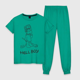 Женская пижама хлопок с принтом Bart Lil Peep в Белгороде, 100% хлопок | брюки и футболка прямого кроя, без карманов, на брюках мягкая резинка на поясе и по низу штанин | bart simpson | lil peep | барт симпсоны | лил пип