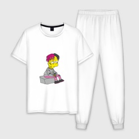 Мужская пижама хлопок с принтом Bart Lili Peep в Белгороде, 100% хлопок | брюки и футболка прямого кроя, без карманов, на брюках мягкая резинка на поясе и по низу штанин
 | bart simpson | lil peep | барт симпсон | лил пип