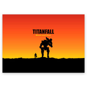 Поздравительная открытка с принтом Titanfall 2 в Белгороде, 100% бумага | плотность бумаги 280 г/м2, матовая, на обратной стороне линовка и место для марки
 | Тематика изображения на принте: blood and rust | game | воин | закат | игра | кровь и ржавчина | робот