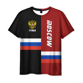 Мужская футболка 3D с принтом Moscow (Москва) в Белгороде, 100% полиэфир | прямой крой, круглый вырез горловины, длина до линии бедер | герб | красный | орел | триколор | флаг | черный