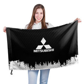 Флаг 3D с принтом Mitsubishi в Белгороде, 100% полиэстер | плотность ткани — 95 г/м2, размер — 67 х 109 см. Принт наносится с одной стороны |  машина | марка | митсубиси