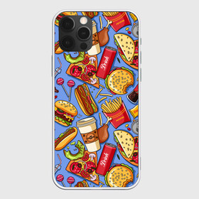Чехол для iPhone 12 Pro Max с принтом Fastfood в Белгороде, Силикон |  | chicken | coffee | cola | drink | dunts | eat | fastfood | frenchfires | hotdog | lollypop | pizza | sweets | бургер | еда | кола | кофе | лимонад | напитки | пицца | пончик | фастфуд | хотдог