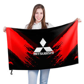 Флаг 3D с принтом MITSUBISHI SPORT COLLECTION в Белгороде, 100% полиэстер | плотность ткани — 95 г/м2, размер — 67 х 109 см. Принт наносится с одной стороны |  машина | марка | митсубиси