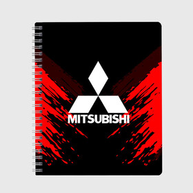 Тетрадь с принтом MITSUBISHI SPORT COLLECTION в Белгороде, 100% бумага | 48 листов, плотность листов — 60 г/м2, плотность картонной обложки — 250 г/м2. Листы скреплены сбоку удобной пружинной спиралью. Уголки страниц и обложки скругленные. Цвет линий — светло-серый
 | Тематика изображения на принте:  машина | марка | митсубиси