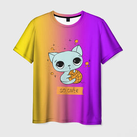 Мужская футболка 3D с принтом Милый котёнок в Белгороде, 100% полиэфир | прямой крой, круглый вырез горловины, длина до линии бедер | cat | взгляд | кот | кот хипстер | котёнок | котятки | котятушки | кошечки | кошка | мордочка