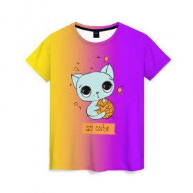 Женская футболка 3D с принтом Милый котёнок в Белгороде, 100% полиэфир ( синтетическое хлопкоподобное полотно) | прямой крой, круглый вырез горловины, длина до линии бедер | cat | взгляд | кот | кот хипстер | котёнок | котятки | котятушки | кошечки | кошка | мордочка