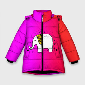 Зимняя куртка для девочек 3D с принтом Радужный слоник в Белгороде, ткань верха — 100% полиэстер; подклад — 100% полиэстер, утеплитель — 100% полиэстер. | длина ниже бедра, удлиненная спинка, воротник стойка и отстегивающийся капюшон. Есть боковые карманы с листочкой на кнопках, утяжки по низу изделия и внутренний карман на молнии. 

Предусмотрены светоотражающий принт на спинке, радужный светоотражающий элемент на пуллере молнии и на резинке для утяжки. | детские | животные | слон | слоник | слоны