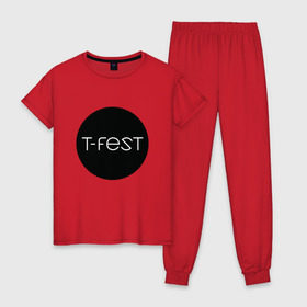 Женская пижама хлопок с принтом T-Fest_13 в Белгороде, 100% хлопок | брюки и футболка прямого кроя, без карманов, на брюках мягкая резинка на поясе и по низу штанин | t fest | tfest | незборецкий | т фест | тифест