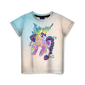 Детская футболка 3D с принтом My Little Pony в Белгороде, 100% гипоаллергенный полиэфир | прямой крой, круглый вырез горловины, длина до линии бедер, чуть спущенное плечо, ткань немного тянется | комедия | маленький | мой | музыка | мультфильм | мюзикл | пони | приключения | сказка | фэнтези