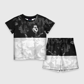 Детский костюм с шортами 3D с принтом РЕАЛ МАДРИД  REAL MADRID в Белгороде,  |  | Тематика изображения на принте: emirates | fc | real madrid | абстракция | геометрия | реал мадрид | футбольный клуб | эмблема