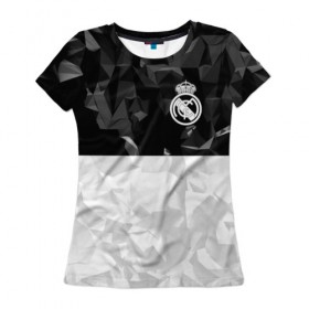 Женская футболка 3D с принтом REAL MADRID в Белгороде, 100% полиэфир ( синтетическое хлопкоподобное полотно) | прямой крой, круглый вырез горловины, длина до линии бедер | emirates | fc | real madrid | абстракция | геометрия | реал мадрид | футбольный клуб | эмблема