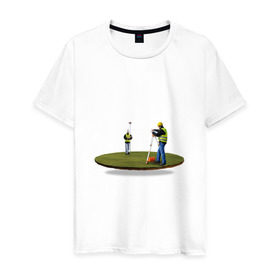 Мужская футболка хлопок с принтом Геодезия в поле в Белгороде, 100% хлопок | прямой крой, круглый вырез горловины, длина до линии бедер, слегка спущенное плечо. | геодезист | геодезия | строители | строительство