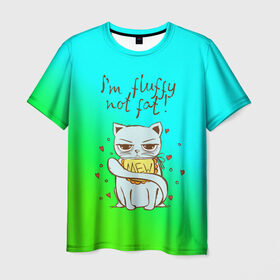 Мужская футболка 3D с принтом Я пушистый,не толстый! в Белгороде, 100% полиэфир | прямой крой, круглый вырез горловины, длина до линии бедер | Тематика изображения на принте: cat | взгляд | кот | кот хипстер | котёнок | котятки | котятушки | кошечки | кошка | мордочка
