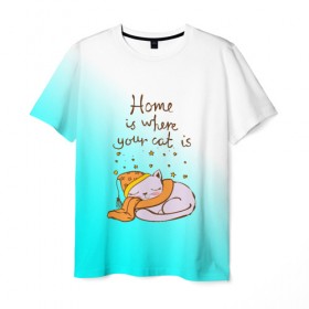 Мужская футболка 3D с принтом Дом там,где ваш кот! в Белгороде, 100% полиэфир | прямой крой, круглый вырез горловины, длина до линии бедер | Тематика изображения на принте: cat | взгляд | кот | кот хипстер | котёнок | котятки | котятушки | кошечки | кошка | мордочка