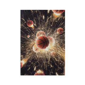 Обложка для паспорта матовая кожа с принтом Звезда баскетбола в Белгороде, натуральная матовая кожа | размер 19,3 х 13,7 см; прозрачные пластиковые крепления | Тематика изображения на принте: basketball | nba | баскетбол | искры | мячи | нба
