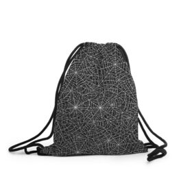 Рюкзак-мешок 3D с принтом Паутина в Белгороде, 100% полиэстер | плотность ткани — 200 г/м2, размер — 35 х 45 см; лямки — толстые шнурки, застежка на шнуровке, без карманов и подкладки | белый | паттрен | паутинка | узор | хеллоуин | черный