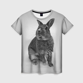Женская футболка 3D с принтом Кролик в Белгороде, 100% полиэфир ( синтетическое хлопкоподобное полотно) | прямой крой, круглый вырез горловины, длина до линии бедер | заяц | кролик