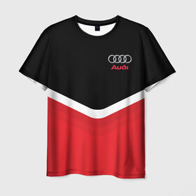 Мужская футболка 3D с принтом Audi Black & Red в Белгороде, 100% полиэфир | прямой крой, круглый вырез горловины, длина до линии бедер | Тематика изображения на принте: audi | ауди | кольца | красный | машина | черный