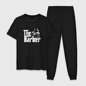 Мужская пижама хлопок с принтом The Barber godfather в Белгороде, 100% хлопок | брюки и футболка прямого кроя, без карманов, на брюках мягкая резинка на поясе и по низу штанин
 | Тематика изображения на принте: barber | barbershop | hair | style | барбер | барбершоп | стиль