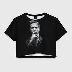 Женская футболка 3D укороченная с принтом Ryan Gosling в Белгороде, 100% полиэстер | круглая горловина, длина футболки до линии талии, рукава с отворотами | ryan gosling | актер | райан гослинг