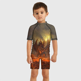 Детский купальный костюм 3D с принтом Fire Dragon в Белгороде, Полиэстер 85%, Спандекс 15% | застежка на молнии на спине | goddess of destruction | line age | line age ii | lineage ii | линейка