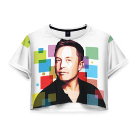 Женская футболка 3D укороченная с принтом Илон Маск в Белгороде, 100% полиэстер | круглая горловина, длина футболки до линии талии, рукава с отворотами | elon musk | тесла