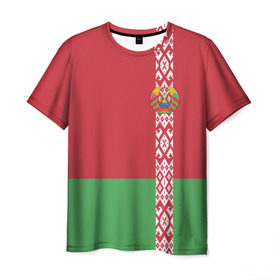Мужская футболка 3D с принтом Белоруссия, лента с гербом в Белгороде, 100% полиэфир | прямой крой, круглый вырез горловины, длина до линии бедер | Тематика изображения на принте: belarus | byelorussia | беларусь | белорус | белоруссия | белорусский | минск | республика | флаг