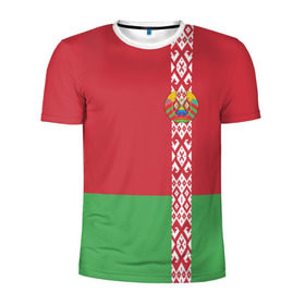 Мужская футболка 3D спортивная с принтом Белоруссия, лента с гербом в Белгороде, 100% полиэстер с улучшенными характеристиками | приталенный силуэт, круглая горловина, широкие плечи, сужается к линии бедра | belarus | byelorussia | беларусь | белорус | белоруссия | белорусский | минск | республика | флаг