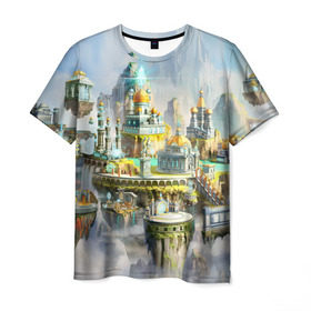Мужская футболка 3D с принтом Город в небе в Белгороде, 100% полиэфир | прямой крой, круглый вырез горловины, длина до линии бедер | heroes of might and magic | герои