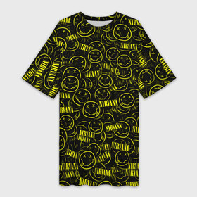 Платье-футболка 3D с принтом Нирвана в Белгороде,  |  | grunge | kurt cobain | гранж | курт кобейн | паттерн | смайл