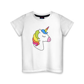 Детская футболка хлопок с принтом Единорог радуга в Белгороде, 100% хлопок | круглый вырез горловины, полуприлегающий силуэт, длина до линии бедер | Тематика изображения на принте: лошадь | радужный