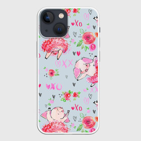 Чехол для iPhone 13 mini с принтом Свинки балеринки в Белгороде,  |  | ballerina | ballet | dance | dancer | heart | hearts | pig | piget | pink | rose | roses | балерина | балет | поросенок | пуанты | розовый | розы | свинка | танцовщица | танцы | цветы