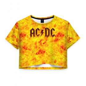 Женская футболка 3D укороченная с принтом AC/DC Hell-Fire в Белгороде, 100% полиэстер | круглая горловина, длина футболки до линии талии, рукава с отворотами | ac dc | acdc | fire | hard rock | rock | асдс | рок | эй си ди си