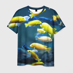 Мужская футболка 3D с принтом Рыбки в Белгороде, 100% полиэфир | прямой крой, круглый вырез горловины, длина до линии бедер | Тематика изображения на принте: fish | fishes | pisces | море | морские обитатели | морской | океан | рыбы