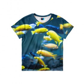 Детская футболка 3D с принтом Рыбки в Белгороде, 100% гипоаллергенный полиэфир | прямой крой, круглый вырез горловины, длина до линии бедер, чуть спущенное плечо, ткань немного тянется | fish | fishes | pisces | море | морские обитатели | морской | океан | рыбы