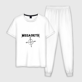 Мужская пижама хлопок с принтом Megadeth в Белгороде, 100% хлопок | брюки и футболка прямого кроя, без карманов, на брюках мягкая резинка на поясе и по низу штанин
 | megadet | megadeth | группа | дирк вербурен | дэвид эллефсон | дэйв мастейн | кико лоурейро | мегадет | мегадетх | метал | рок | трэш | трэшметал | тяжелый | хард | хардрок | хеви | хевиметал