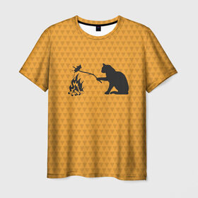 Мужская футболка 3D с принтом Кот жарит в Белгороде, 100% полиэфир | прямой крой, круглый вырез горловины, длина до линии бедер | еда | костер | кот | кошка | мышь