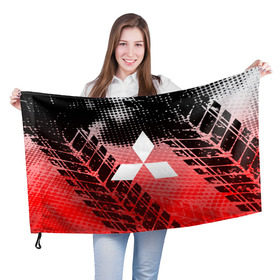 Флаг 3D с принтом Mitsubishi sport auto motors в Белгороде, 100% полиэстер | плотность ткани — 95 г/м2, размер — 67 х 109 см. Принт наносится с одной стороны |  машина | марка | митсубиси